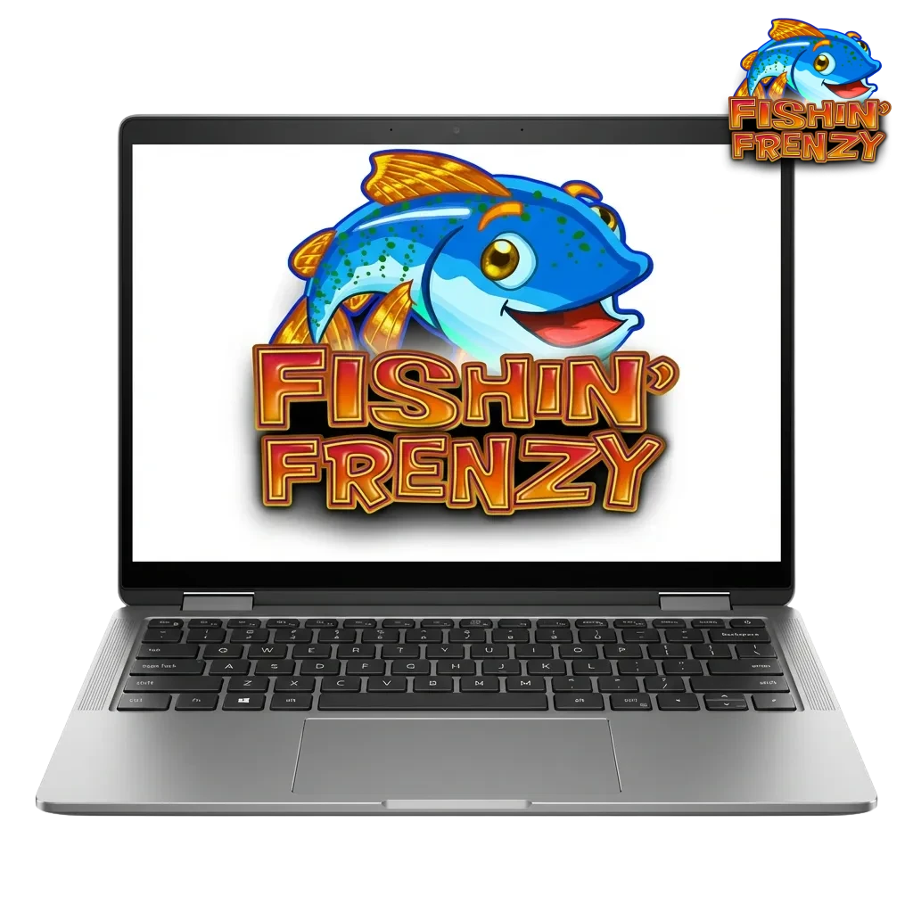 Colorful fishing-themed slot game interface showing reels, fish symbols, and bonus features from Fishin Frenzy casino game