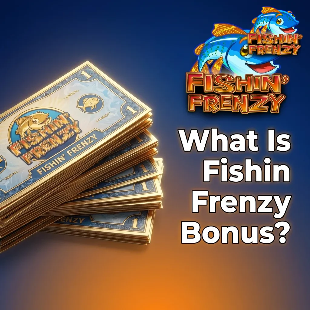 Casino bonus promotional offer showing Fishin Frenzy slot game with free spins and bonus funds display